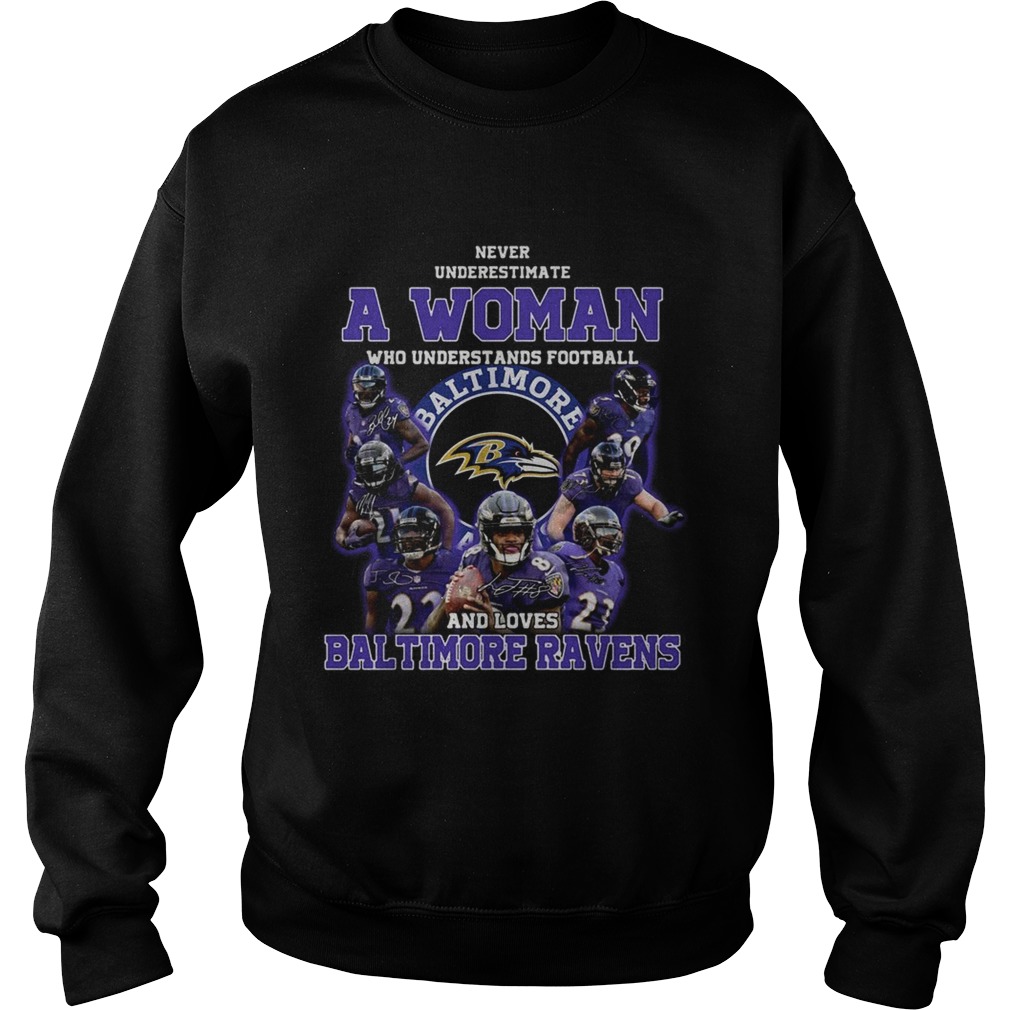 Never underestimate a woman who understands football and loves Baltimore Ravens Sweatshirt