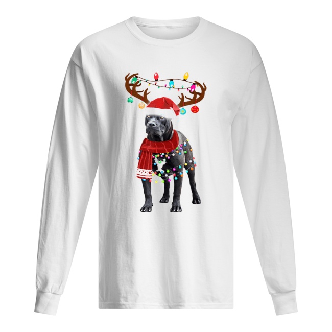 Nice Cute Pitbull Christmas Lights Reindeer Pajamas Long Sleeved T-shirt 