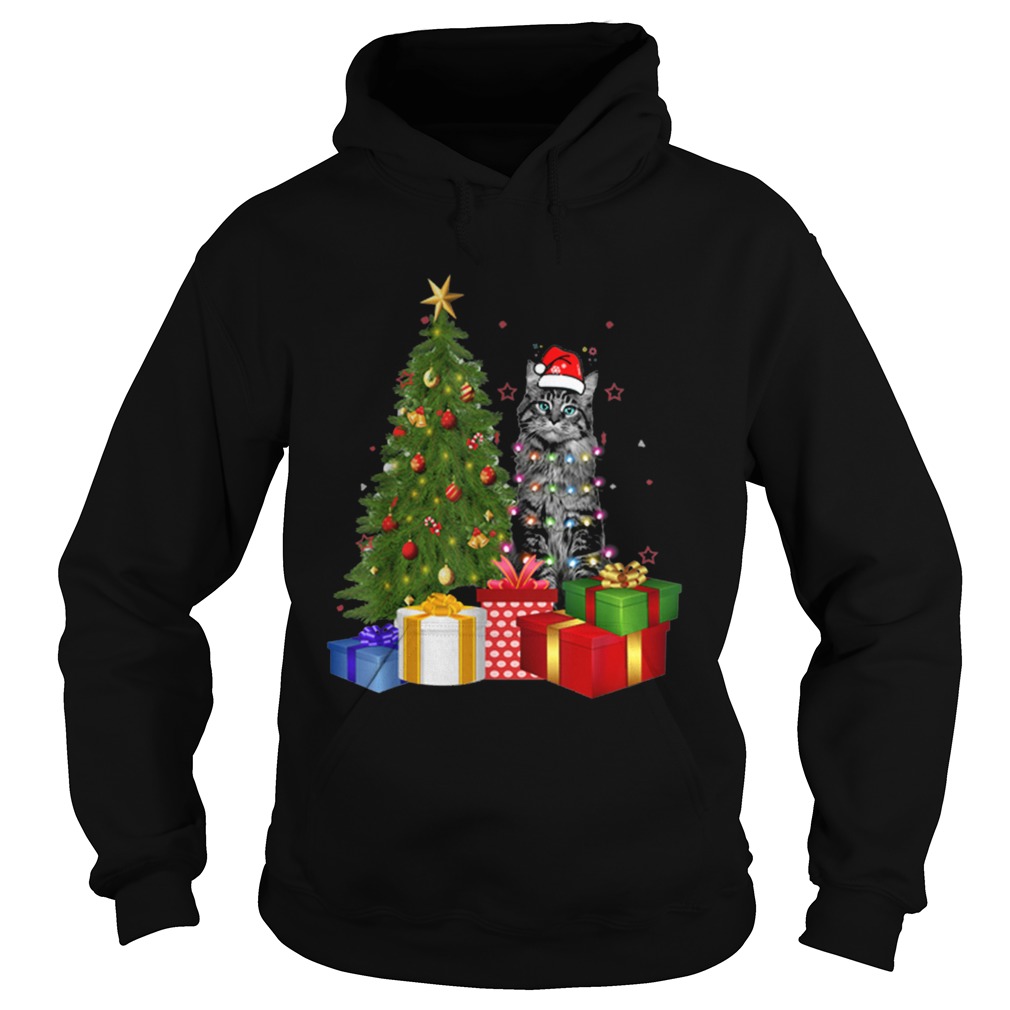 Nice Santa Maine Coon Cat Christmas Tree Light Hoodie