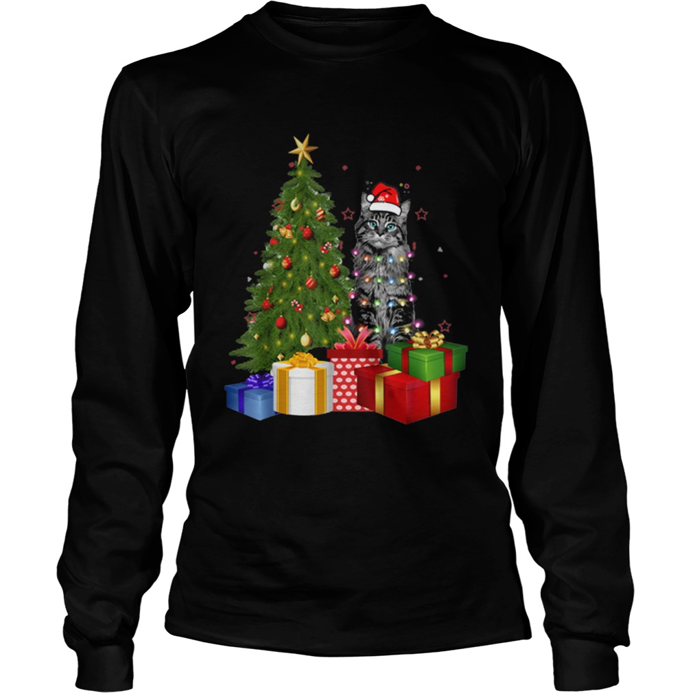 Nice Santa Maine Coon Cat Christmas Tree Light LongSleeve