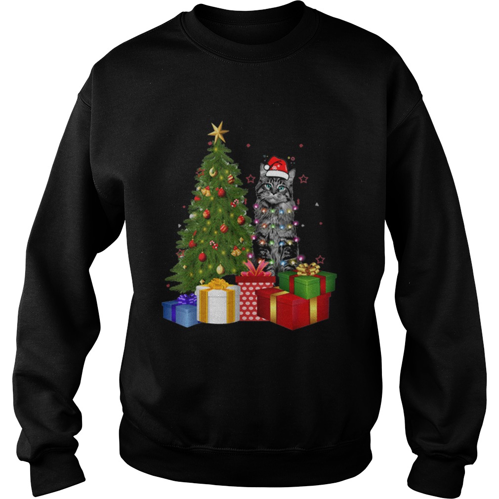 Nice Santa Maine Coon Cat Christmas Tree Light Sweatshirt