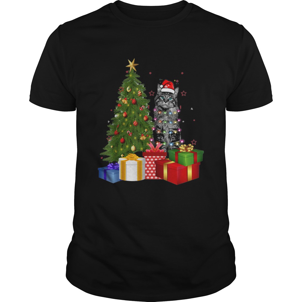 Nice Santa Maine Coon Cat Christmas Tree Light shirt