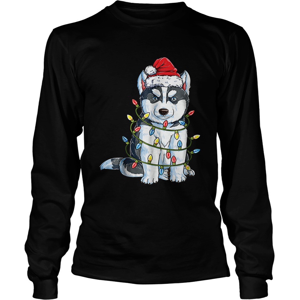 Nice Siberian Husky Christmas Santa Hat Xmas Lights Boys LongSleeve