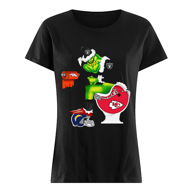 Oakland Raiders Grinch Santa sitting Kansas City Chiefs Toilet Denver Broncos Los Angeles Chargers Classic Women's T-shirt