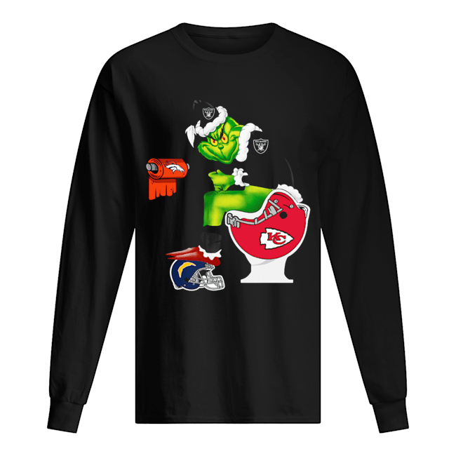 Oakland Raiders Grinch Santa sitting Kansas City Chiefs Toilet Denver Broncos Los Angeles Chargers Long Sleeved T-shirt 