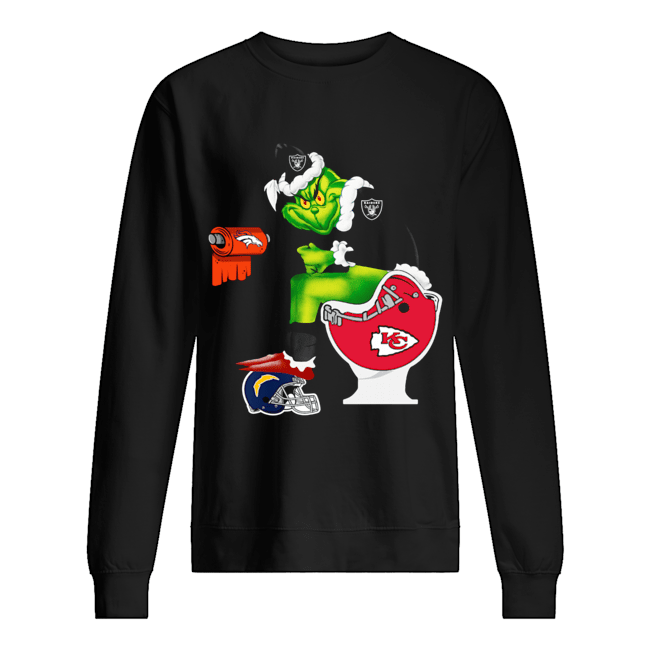 Oakland Raiders Grinch Santa sitting Kansas City Chiefs Toilet Denver Broncos Los Angeles Chargers Unisex Sweatshirt