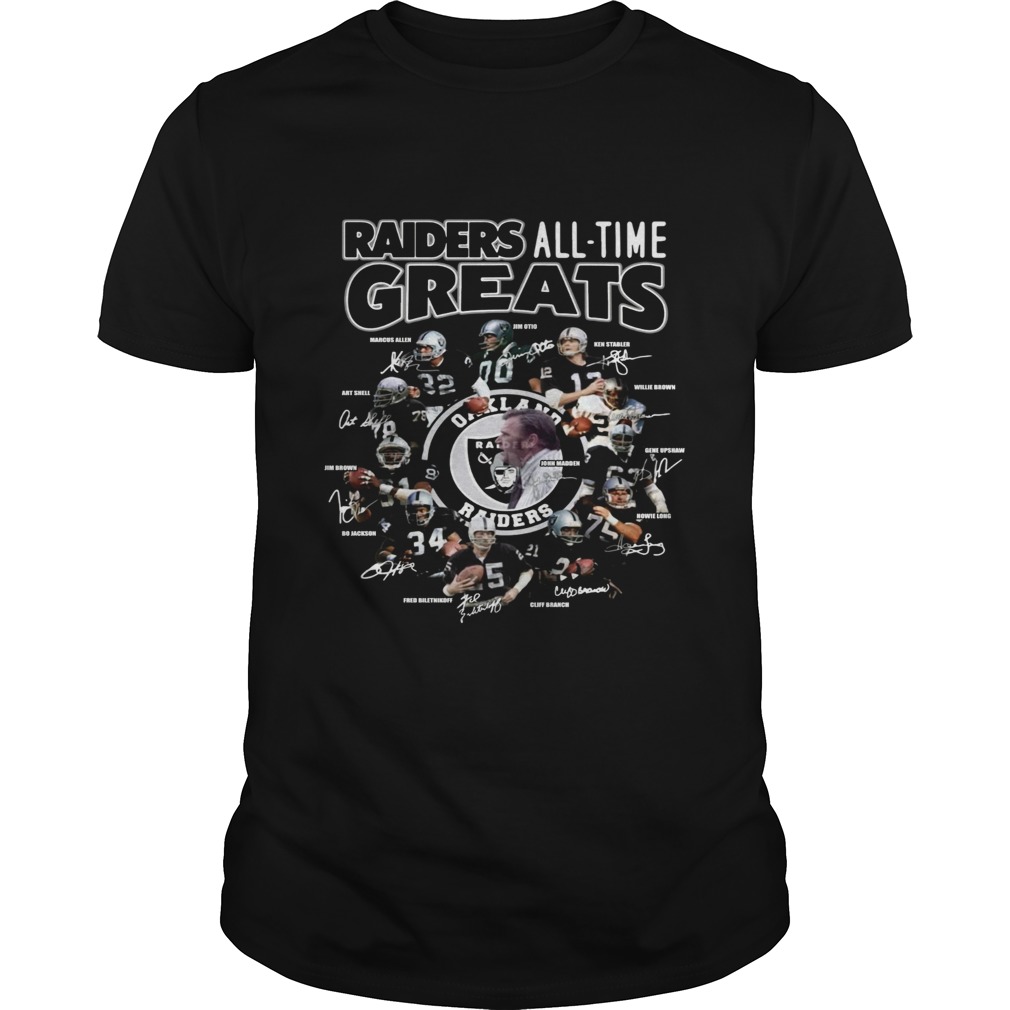 Oakland Raiders all time greats team signatures shirt