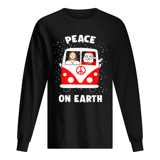 Peace On Earth Santa And Jesus Hippie Fan Christmas Gift Long Sleeved T-shirt 