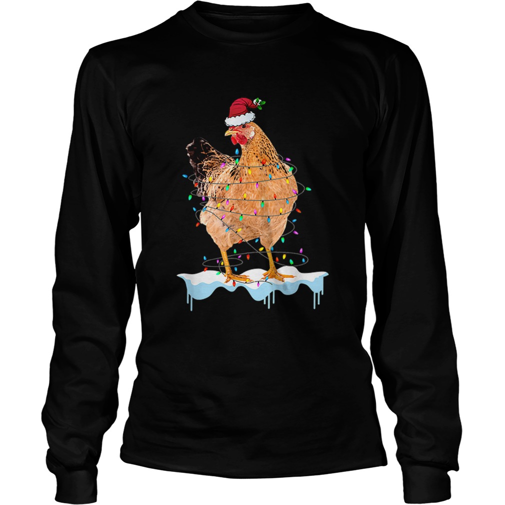 Pretty Chicken Lights Santa Hat Christmas Chicken Lover Xmas Gift LongSleeve