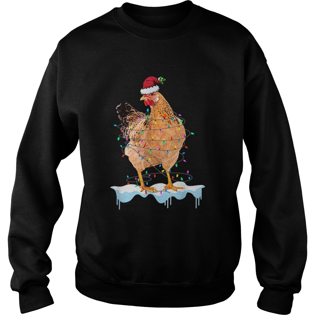 Pretty Chicken Lights Santa Hat Christmas Chicken Lover Xmas Gift Sweatshirt