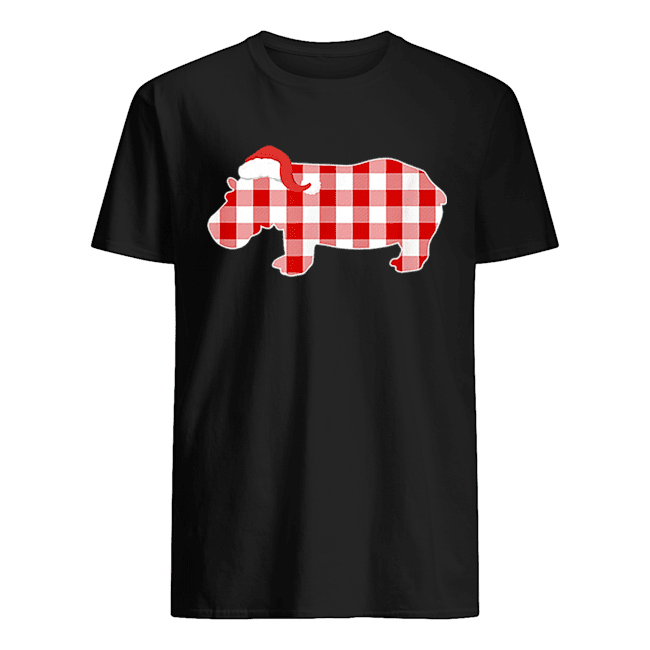 Pretty Christmas Buffalo Plaid Pajamas Hippo Xmas Holiday shirt