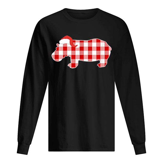 Pretty Christmas Buffalo Plaid Pajamas Hippo Xmas Holiday Long Sleeved T-shirt 