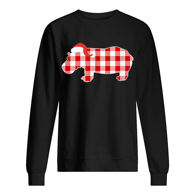 Pretty Christmas Buffalo Plaid Pajamas Hippo Xmas Holiday Unisex Sweatshirt