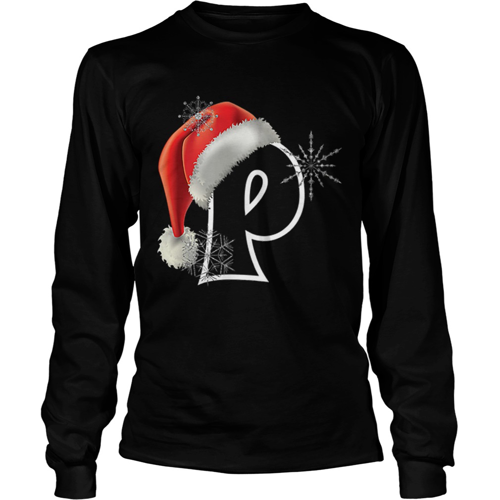 Pretty Cutest Capital Letter P Santa Monogram Christmas Holidays LongSleeve