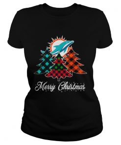 Pretty Merry Christmas Tree Football Team MiamiDolphin Fan  Classic Ladies