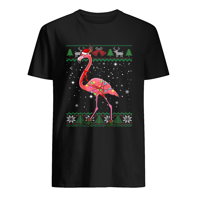 Pretty Ugly Christmas Flamingo Santa Hat Lights Xmas Gifts shirt