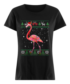 Pretty Ugly Christmas Flamingo Santa Hat Lights Xmas Gifts  Classic Women's T-shirt