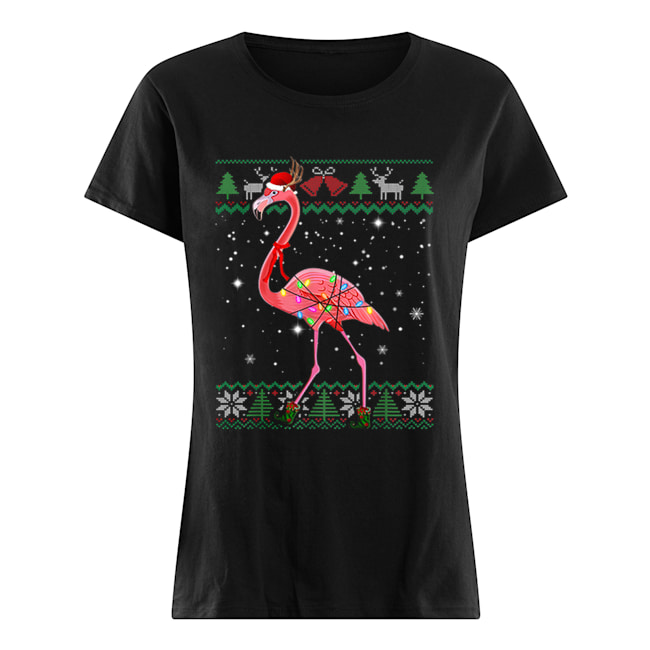 Pretty Ugly Christmas Flamingo Santa Hat Lights Xmas Gifts Classic Women's T-shirt