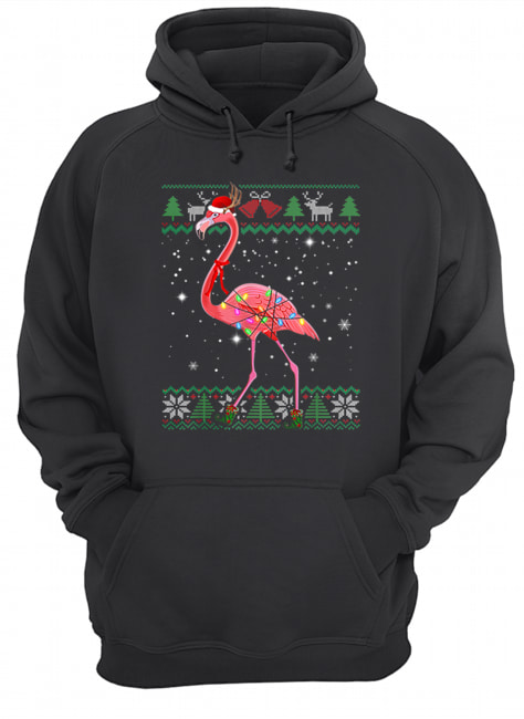 Pretty Ugly Christmas Flamingo Santa Hat Lights Xmas Gifts Unisex Hoodie