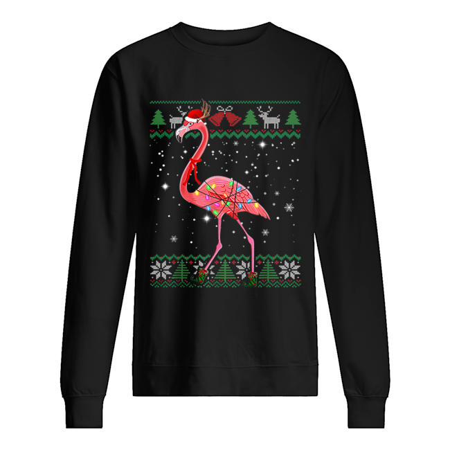 Pretty Ugly Christmas Flamingo Santa Hat Lights Xmas Gifts Unisex Sweatshirt