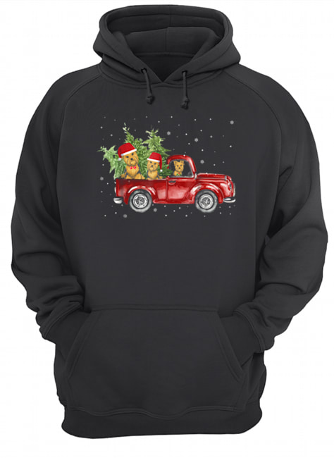 Pretty Yorkie Dog Pickup Truck Christmas Unisex Hoodie