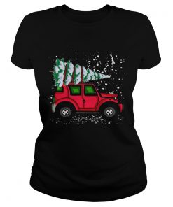 Red Jeep With Pine Tree Christmas  Classic Ladies