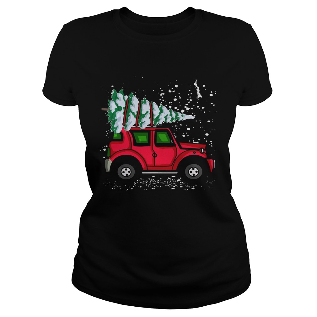 Red Jeep With Pine Tree Christmas Classic Ladies