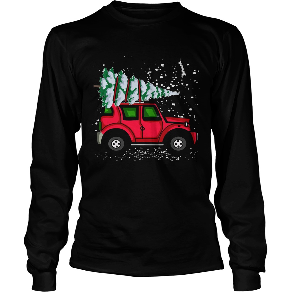 Red Jeep With Pine Tree Christmas LongSleeve