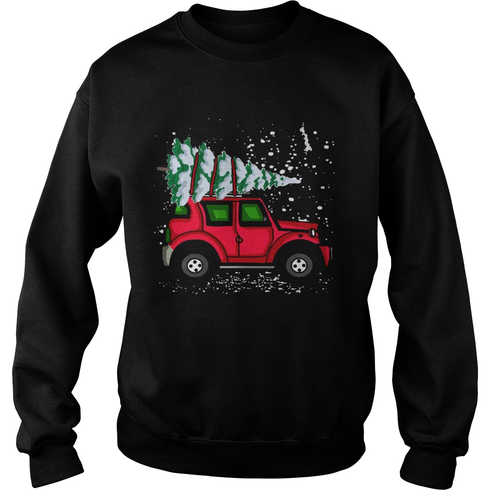 Red Jeep With Pine Tree Christmas Sweatshirt