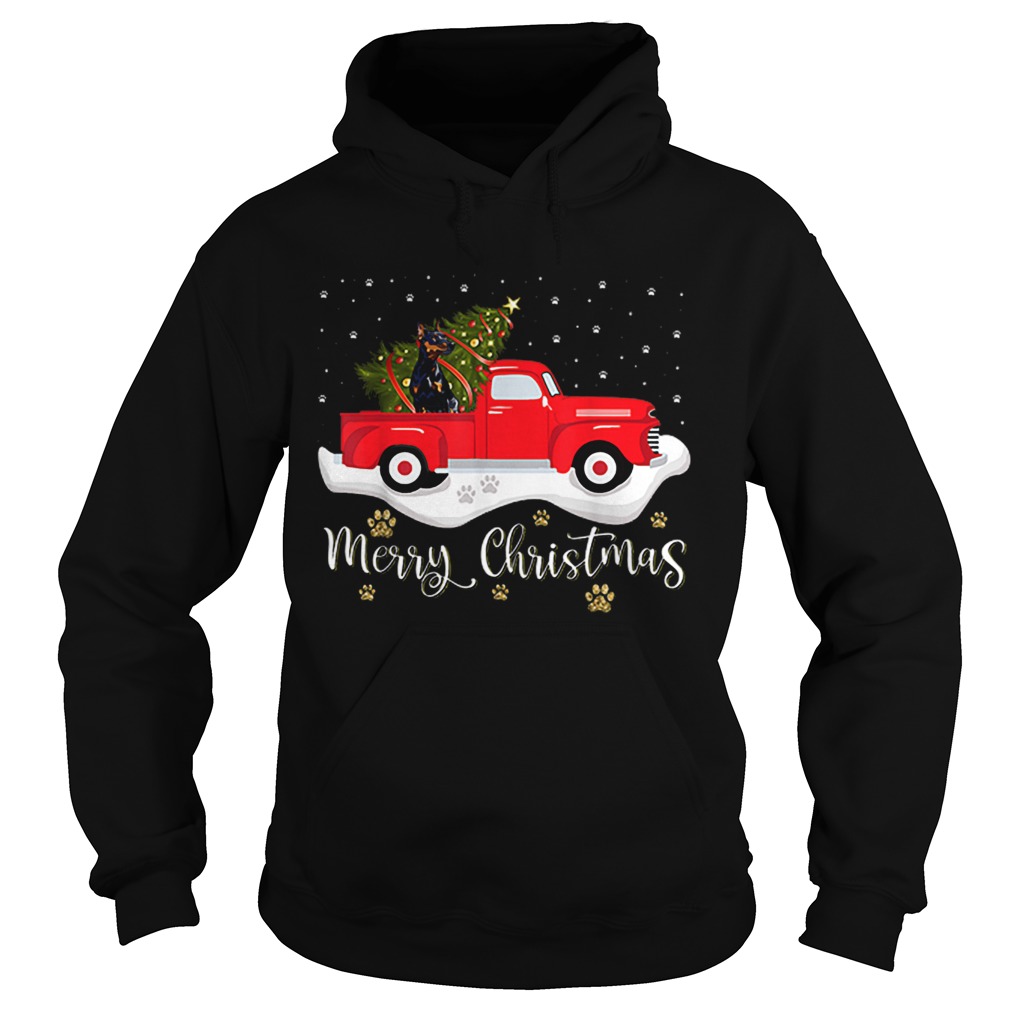 Red Truck Merry Christmas Tree Doberman Christmas Hoodie