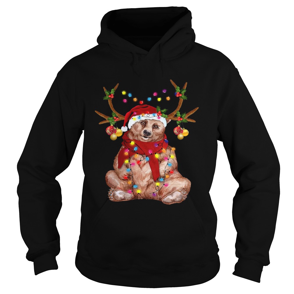 Santa Bear Reindeer Light Christmas Hoodie