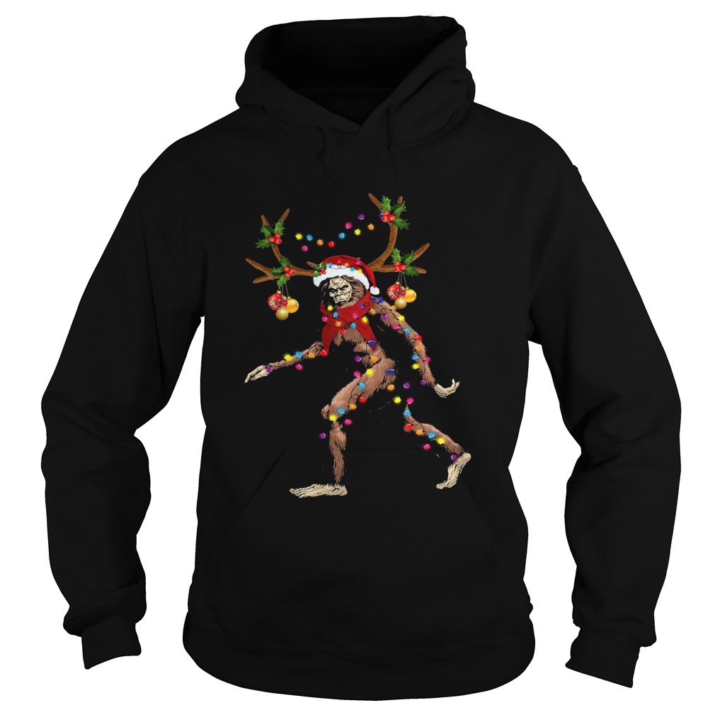 Santa Bigfoot Reindeer Light Christmas Hoodie