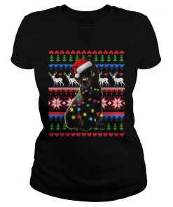 Santa Black Cat Christmas Light Ugly  Classic Ladies