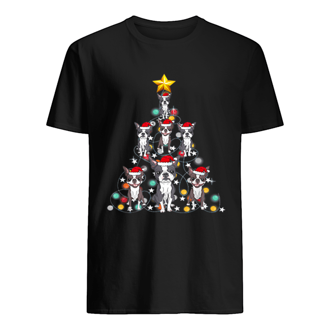 Santa Boston Terrier Christmas Tree Light shirt