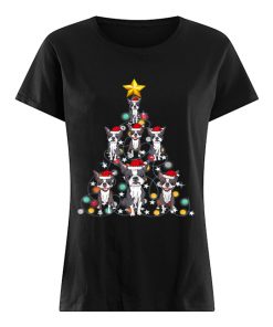 Santa Boston Terrier Christmas Tree Light  Classic Women's T-shirt