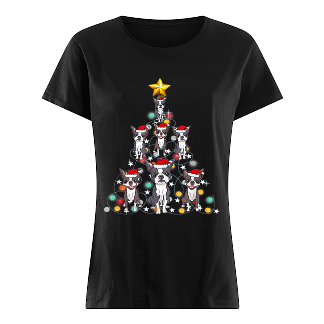 Santa Boston Terrier Christmas Tree Light Classic Women's T-shirt