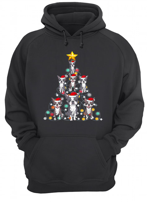 Santa Boston Terrier Christmas Tree Light Unisex Hoodie