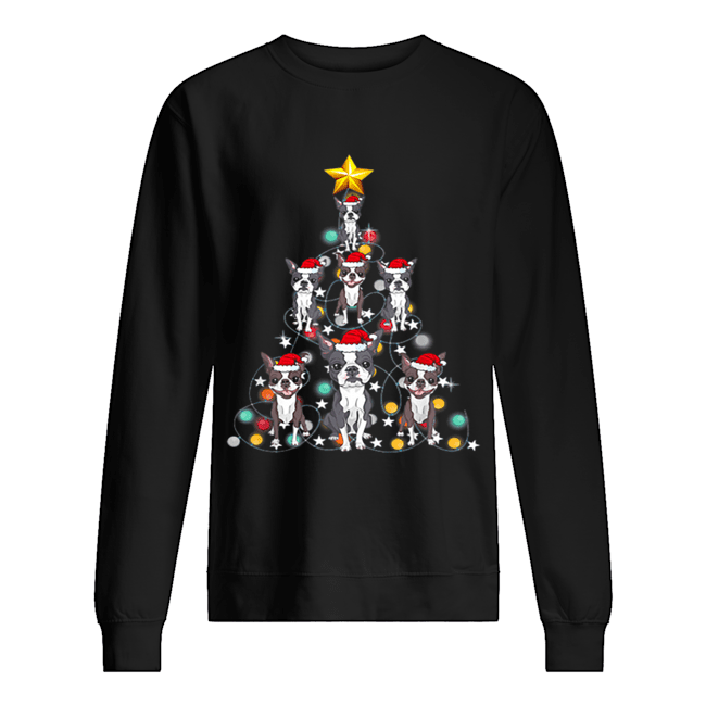 Santa Boston Terrier Christmas Tree Light Unisex Sweatshirt