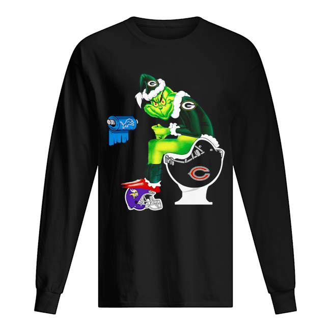 Santa Grinch Green Bay Packers Chicago Bears Detroit Lions Minnesota Vikings toilet Long Sleeved T-shirt 