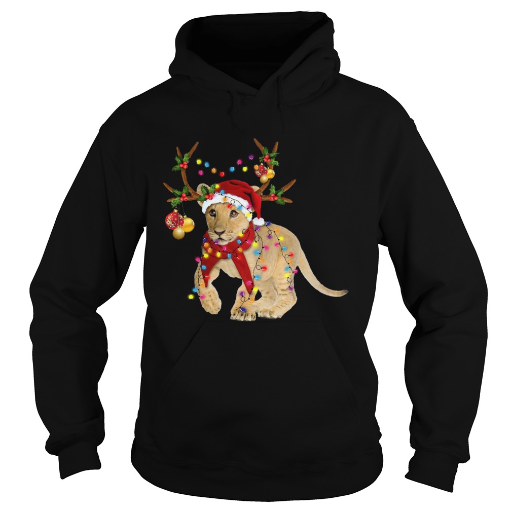 Santa Lion Reindeer Light Christmas Hoodie