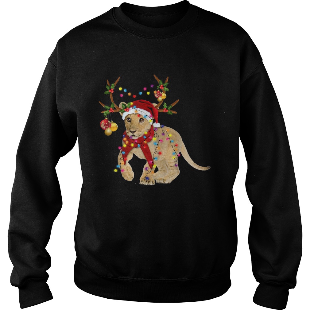 Santa Lion Reindeer Light Christmas Sweatshirt