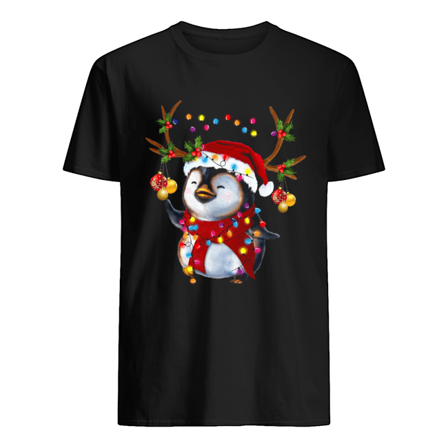 Santa Penguin Reindeer christmas light shirt