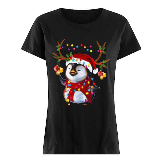 Santa Penguin Reindeer christmas light Classic Women's T-shirt