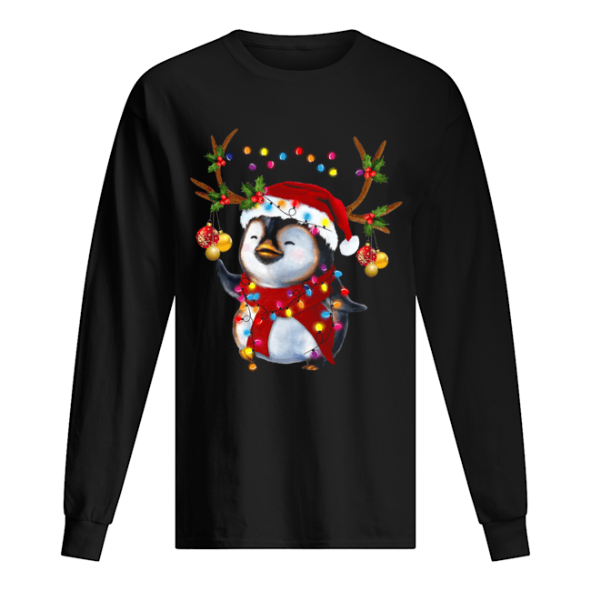 Santa Penguin Reindeer christmas light Long Sleeved T-shirt 