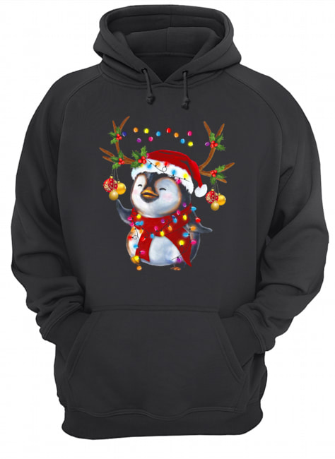 Santa Penguin Reindeer christmas light Unisex Hoodie