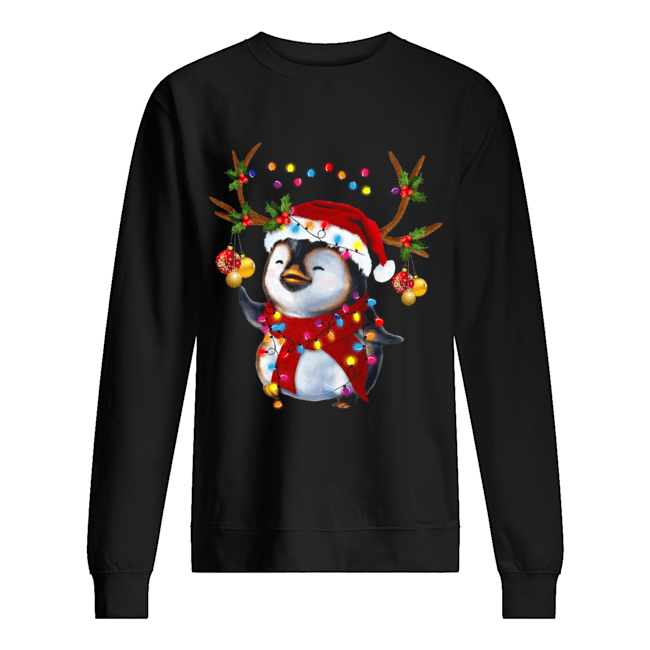 Santa Penguin Reindeer christmas light Unisex Sweatshirt