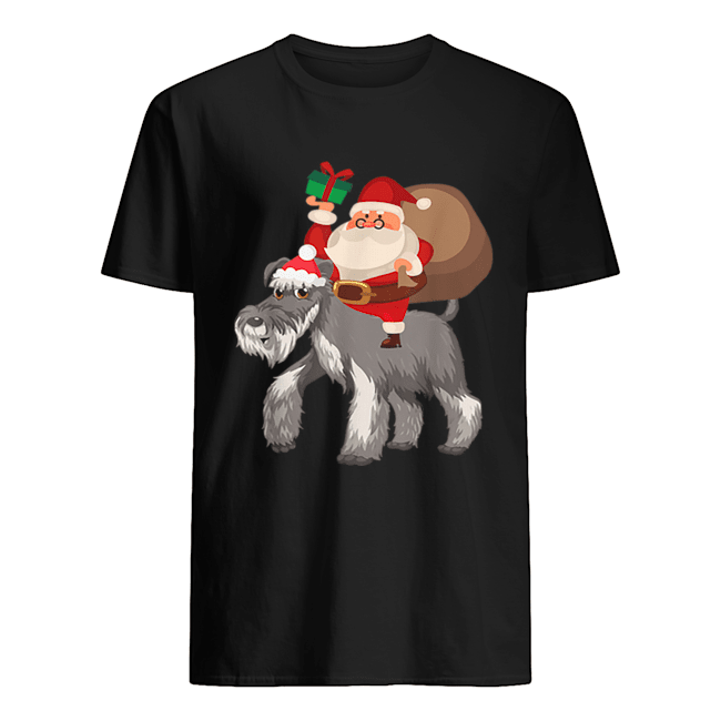 Santa Riding Miniature Schnauzer Christmas Pajama Gift shirt