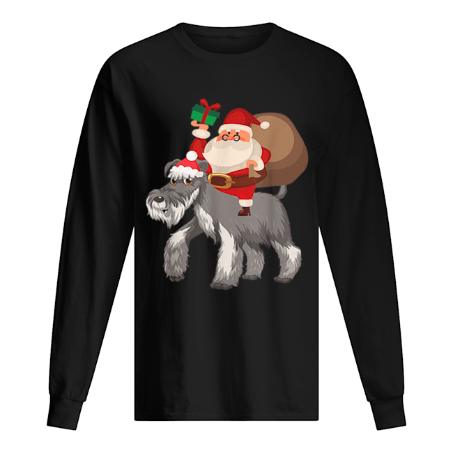 Santa Riding Miniature Schnauzer Christmas Pajama Gift Long Sleeved T-shirt 