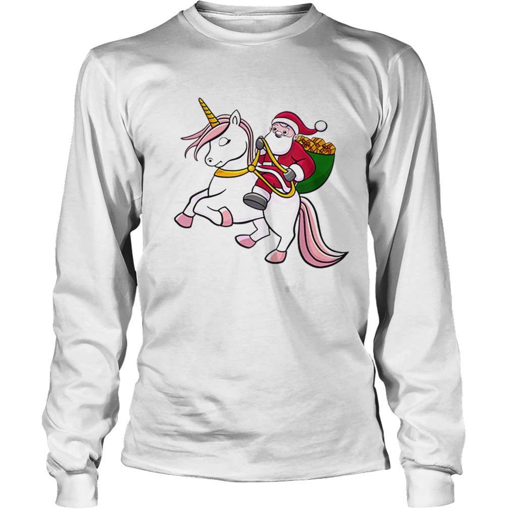 Santa Riding Unicorn Cute Girls Christmas LongSleeve