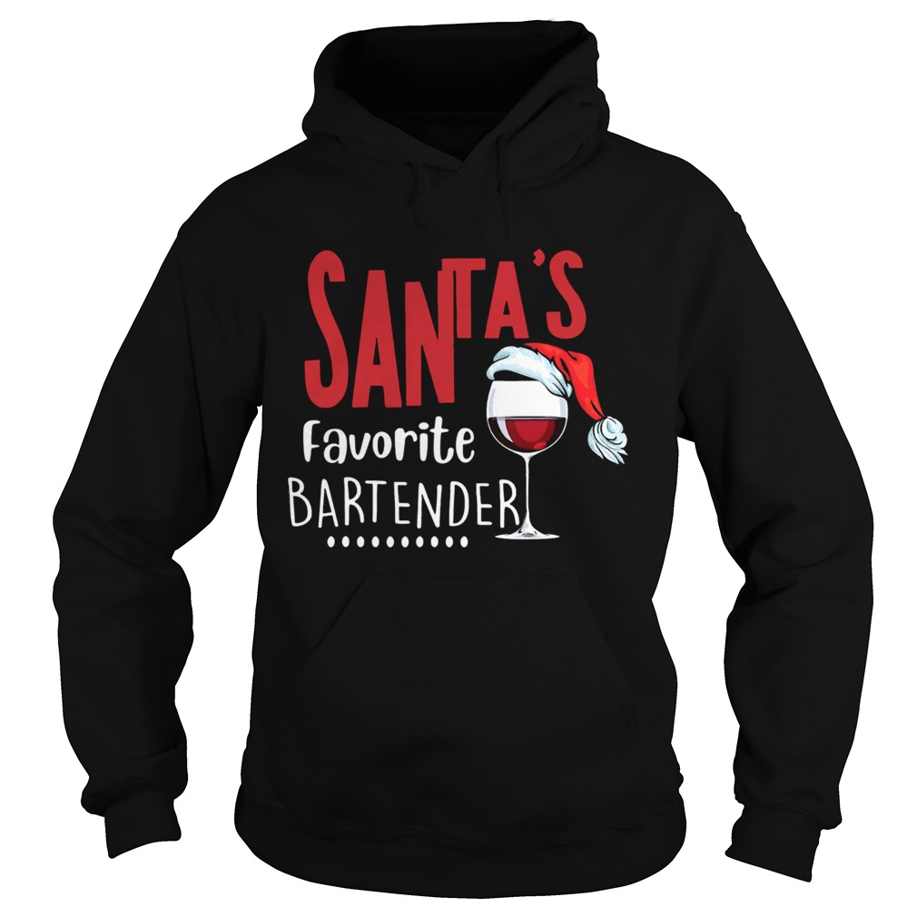 Santas Favorite Bartender Glass Wine Santa Hat Christmas Hoodie